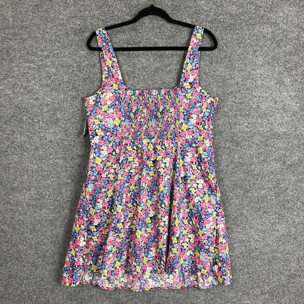 NEW Old Navy Fit & Flare Dress Womens Large Multi Floral Smocked Back Mini